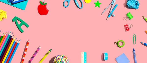 Collection of school supplies overhead view — ストック写真