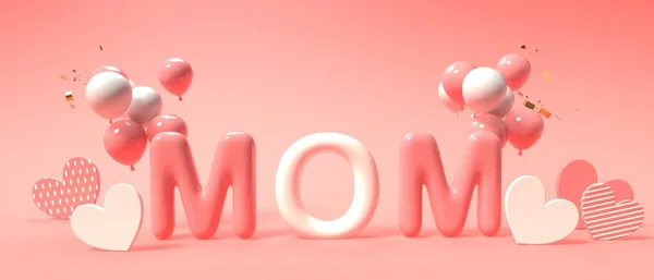 Mothers day theme with hearts and balloons — Stock Photo, Image