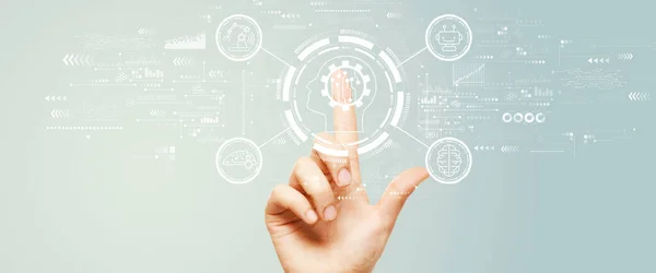 Framtidens teknik koncept med handtryck på en knapp — Stockfoto