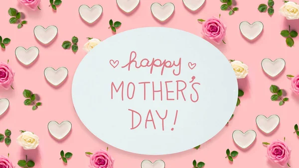 Messaggio della Festa della Mamma con rose e cuori — Foto Stock