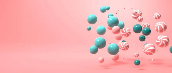 Διάσπαρτα κυμαινόμενο φόντο χρωματιστές σφαίρες - 3D καθιστούν — Φωτογραφία Αρχείου