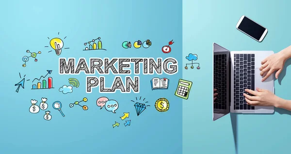 Marketing plan with person working with laptop — 스톡 사진