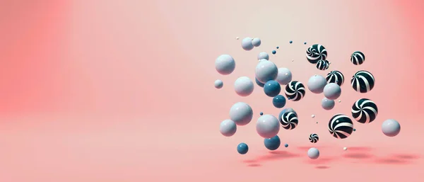 Esferas coloridas flutuantes espalhadas fundo renderizar 3D — Fotografia de Stock