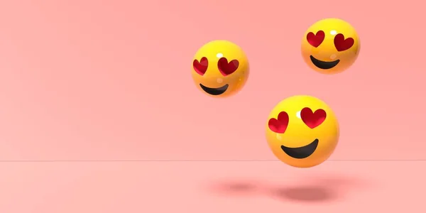 Happy emotikony s červeným srdcem oči - 3D vykreslení — Stock fotografie