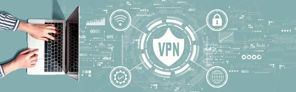 Koncept VPN s osobou používající notebook — Stock fotografie