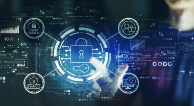 Gece vakti genç bir adamla Data Security konsepti