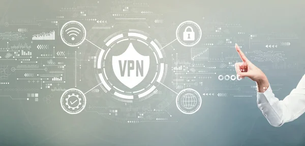 Concept VPN avec pression manuelle sur un bouton — Photo