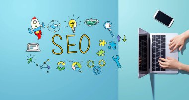 SEO with person working with laptop