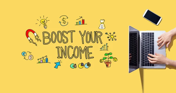 Boost your income with person working with laptop — Stok fotoğraf