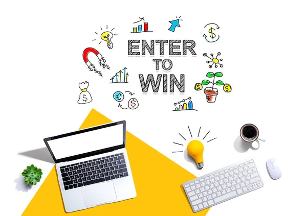 Enter to win with computers and a lightbulb — Stock fotografie