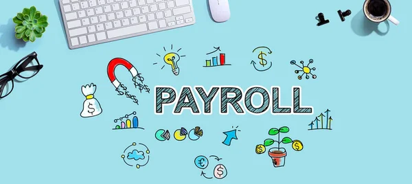 Payroll with a computer keyboard — Stok fotoğraf