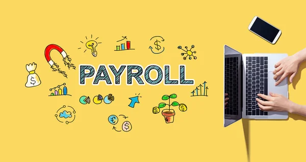 Payroll with person working with laptop — 스톡 사진