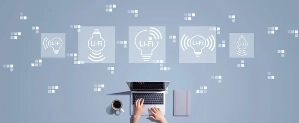 LiFi theme with person working with laptop — Stock Photo, Image