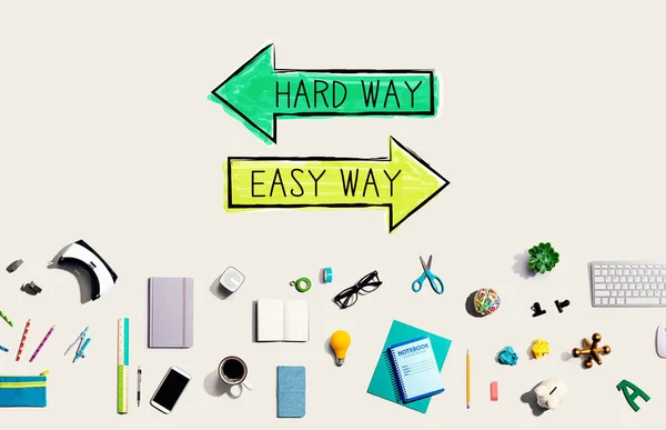 Hard way or easy way with electronic gadgets and office supplies