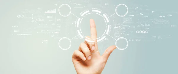 Tech Circle Met Handdrukken Een Knop Een Technologie Scherm — Stockfoto