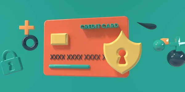 Bezpečnostní Motiv Kreditní Karty Ikona Kreditní Karta Štít Vykreslení — Stock fotografie