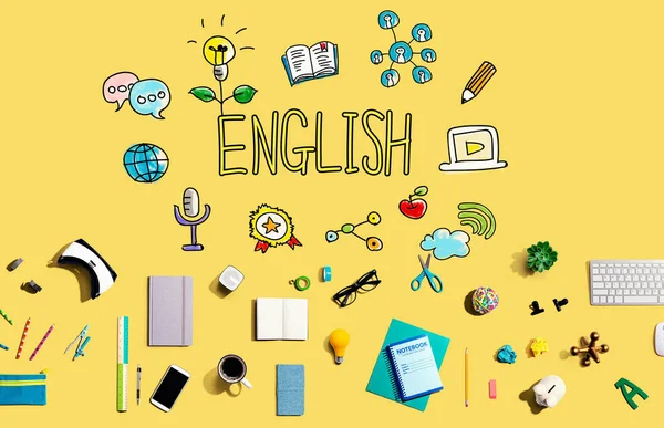 Learning English Concept Collection Electronic Gadgets Office Supplies — Stock Photo, Image