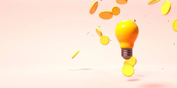 Light Bulb Flying Coins Render Illustration — Stock Photo, Image