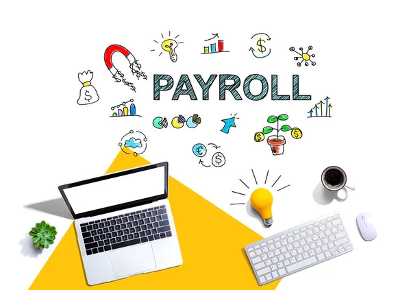 Payroll Met Computers Een Gloeilamp — Stockfoto
