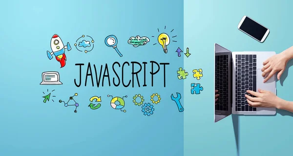 Tema Java Script Con Persona Che Lavora Con Computer Portatile — Foto Stock