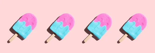 Pink Blue Popsicles Shadow Flat Lay — Stock Photo, Image