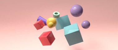 Geometrik şekillerin soyut üç boyutlu çizimi