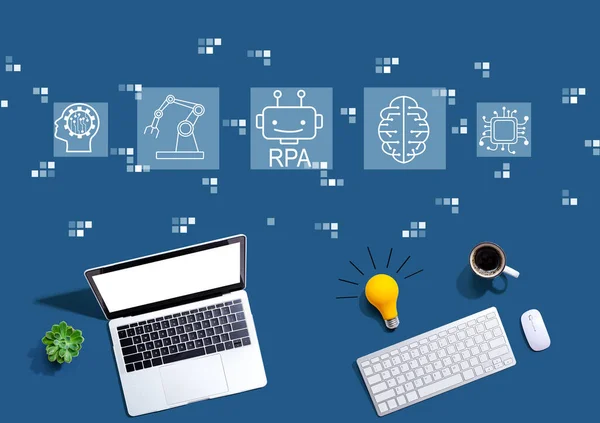 Tema Robotic Process Automation Rpa Con Computadoras Con Una Bombilla —  Fotos de Stock