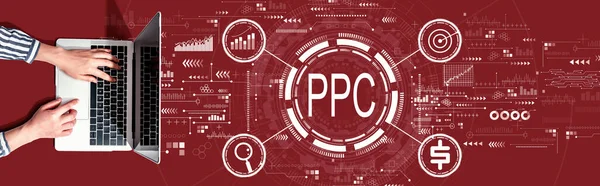 Ppc Concetto Pay Click Con Persona Che Utilizza Computer Portatile — Foto Stock