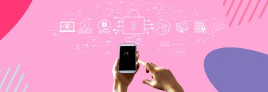 Akıllı telefon kullanan kişi ile veri güvenliği kavramı