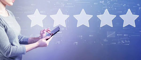 Rating Star Concept Business Woman Using Tablet Computer — Stock Photo, Image