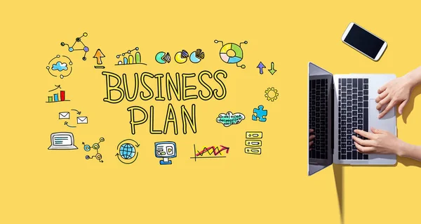 Business Plan Met Persoon Die Werkt Met Een Laptop — Stockfoto