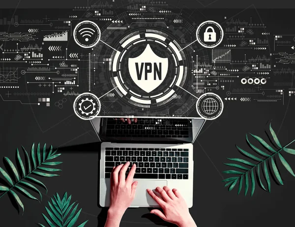 Concept Vpn Avec Personne Utilisant Ordinateur Portable — Photo