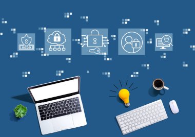 Yukarıdan gelen ampullü bilgisayarlarla veri güvenliği kavramı