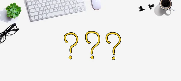 Question Marks Computer Keyboard Mouse — Stock Photo, Image
