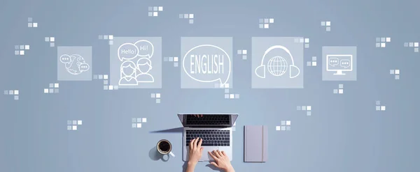 Learning English Theme Person Working Laptop — Stock Photo, Image