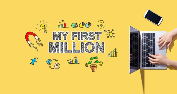 First Million Person Working Laptop — 스톡 사진