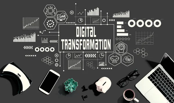 Digital Transformation Technological Revolution Concept Electronic Gadgets Office Supplies Flat — Foto Stock