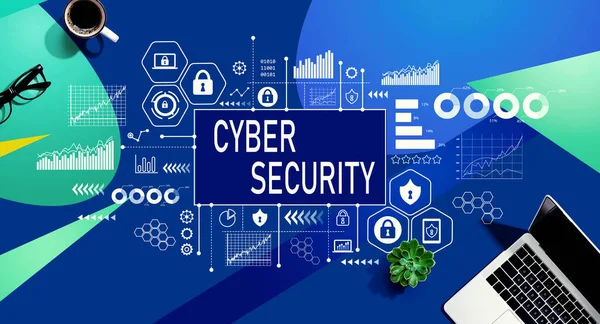 Cyber Security Theme Laptop Computer Blue Green Pattern Background - Stock-foto