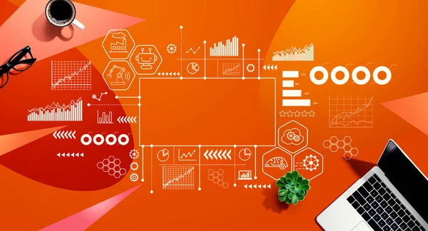 Industry Theme Laptop Computer Orange Pattern Background — Stock Photo, Image