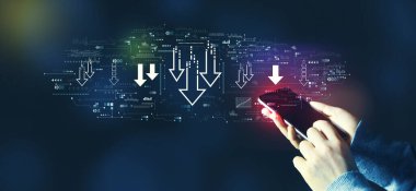 Akıllı telefon kullanan kişi ile alçalan oklar