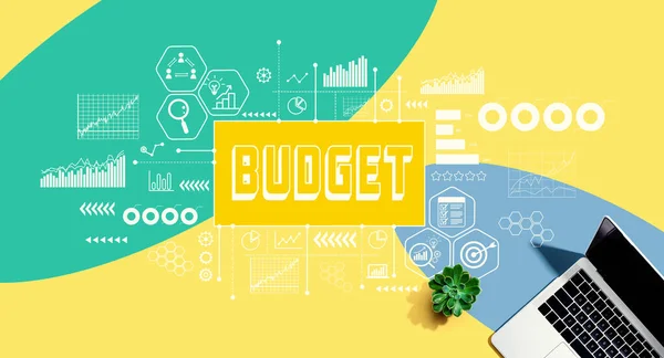 Budget Theme Laptop Computer Yellow Green Blue Pattern Background — 스톡 사진