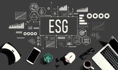 ESG - Elektronik cihazlar ve ofis malzemeleriyle Çevre, Sosyal ve Yönetim kavramı