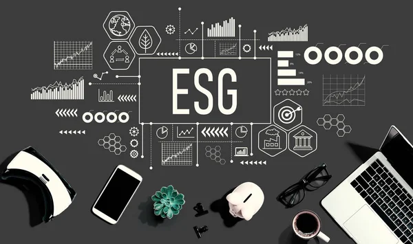 Esg Екологічна Соціальна Урядова Концепція Електронними Пристроями Апаратними Засобами Плоска — стокове фото