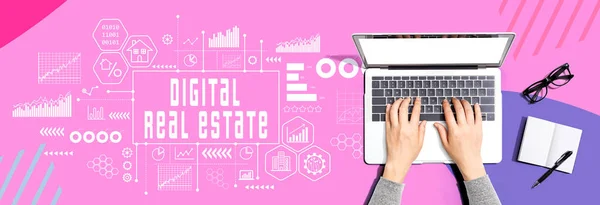 Digital Real Estate Concept Person Using Laptop Computer —  Fotos de Stock