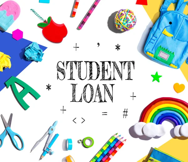 Student Loan theme with school supplies overhead view - flat lay
