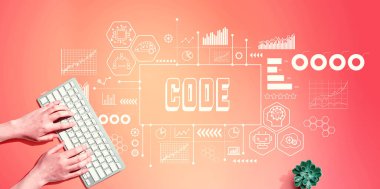 Bir bilgisayar klavyesi kullanan kişi ile kod