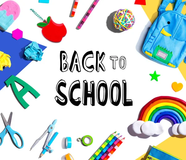 Back School Theme School Supplies Overhead View Flat Lay — Stockfoto
