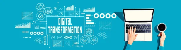Digital Transformation Technological Revolution Concept Person Using Laptop Computer — Foto Stock