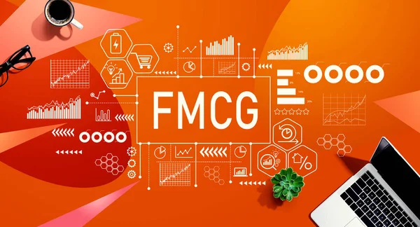 Fmcg Fast Moving Consumer Goods Theme Laptop Computer Orange Pattern — Photo