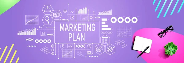 Marketing Plan Theme Notebook Pen — 스톡 사진